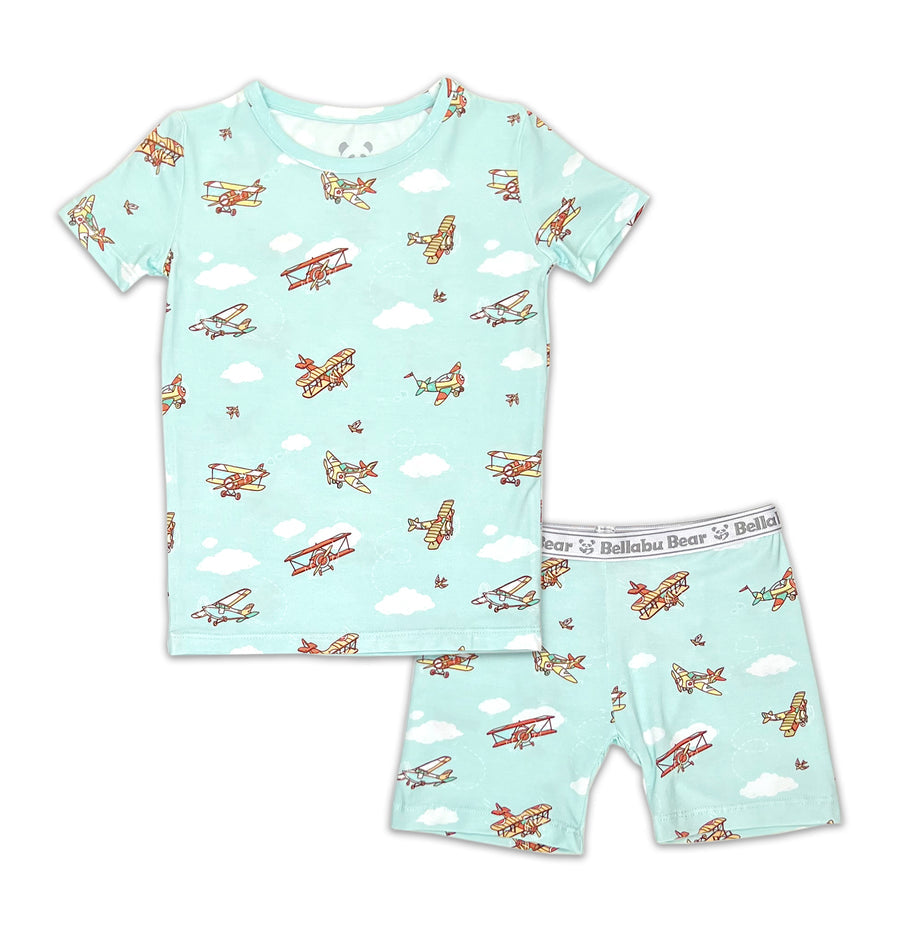 BELLABU BEAR VINTAGE AIRPLANES BAMBOO KIDS SHORT SET