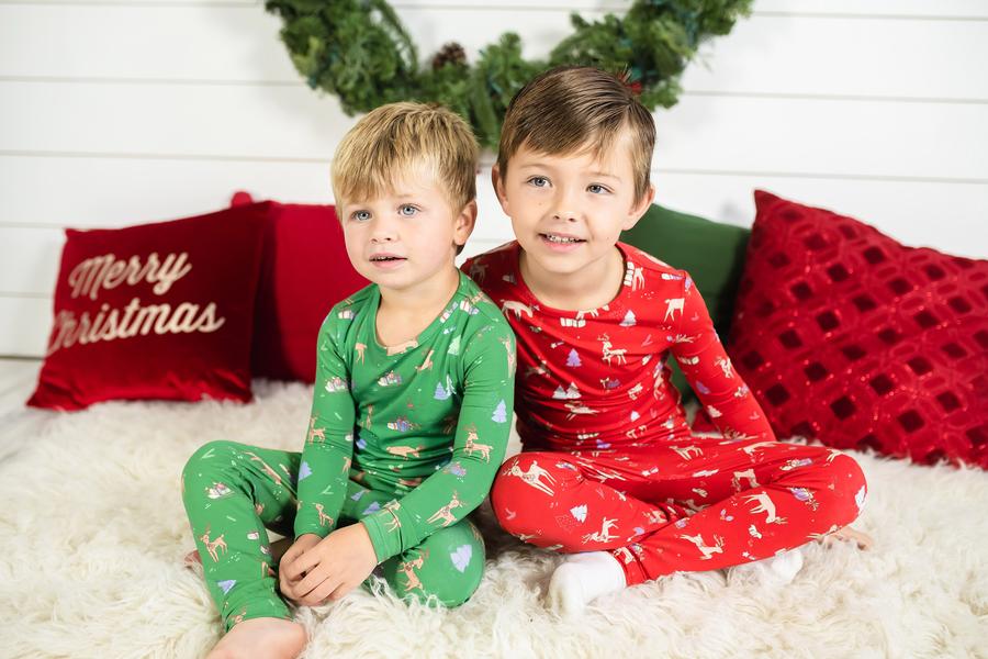 BELLABU BEAR GREEM REINDEER BAMBOO KIDS PAJAMAS TWO-PIECE SET
