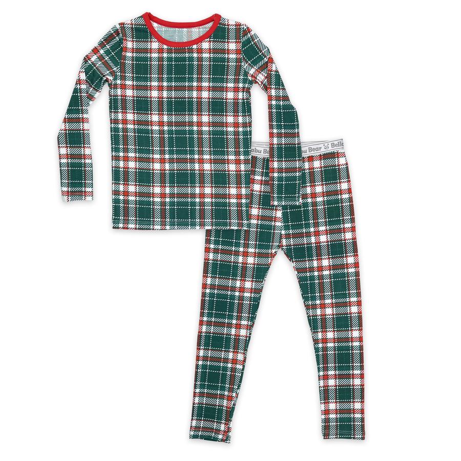 BELLABU BEAR HOLIDAY PLAID BAMBOO KIDS PAJAMAS TWO-PIECE SET