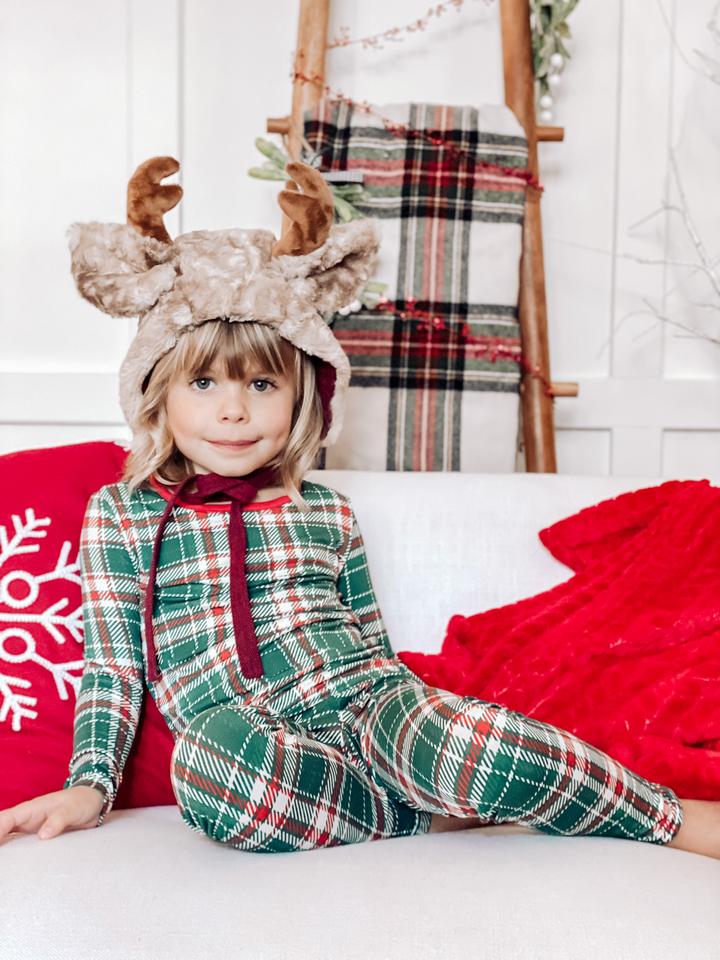 BELLABU BEAR HOLIDAY PLAID BAMBOO KIDS PAJAMAS TWO-PIECE SET
