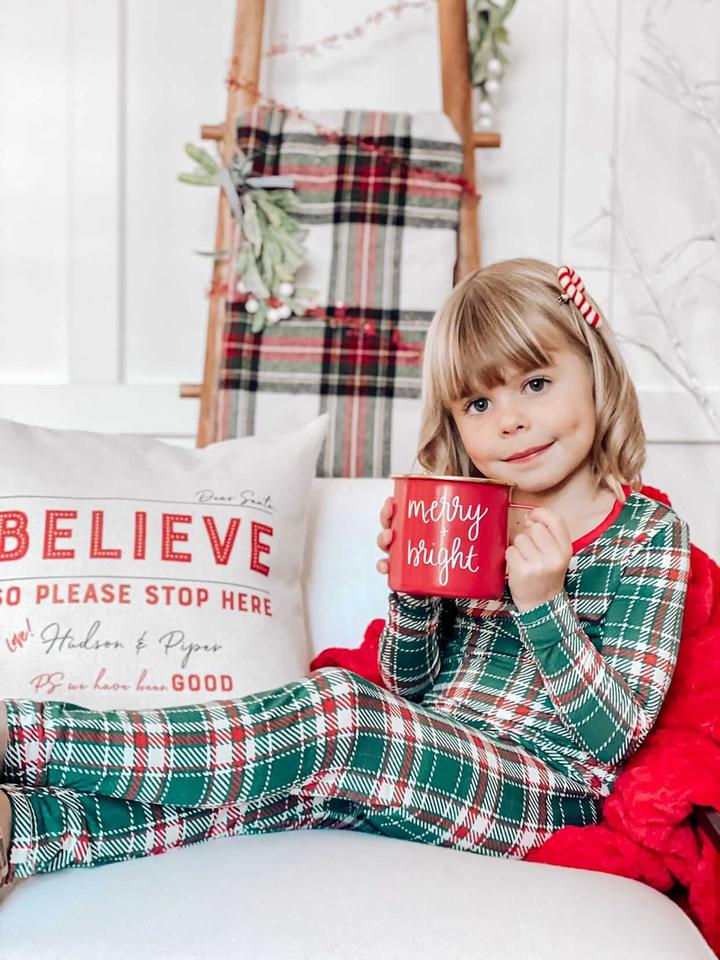 BELLABU BEAR HOLIDAY PLAID BAMBOO KIDS PAJAMAS TWO-PIECE SET - baby enRoute