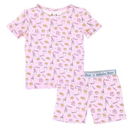 BELLABU BEAR MILK AND COOKIES PINK BAMBOO KIDS SHORT SET