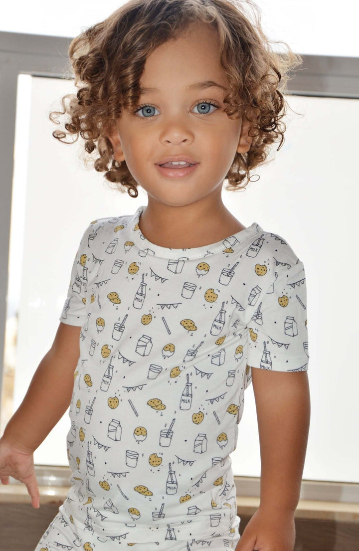 BELLABU BEAR ORIGINAL MILK AND COOKIES BAMBOO KIDS SHORT SET