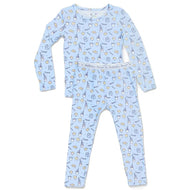 Bellabu Bear Milk And Cookies Blue Bamboo Kids Pajamas Two Piece Set