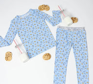 Bellabu Bear Milk And Cookies Blue Bamboo Kids Pajamas Two Piece Set