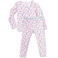Bellabu Bear Milk And Cookies Pink Bamboo Kids Pajamas Two Piece Set