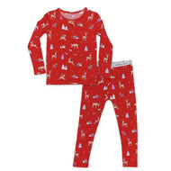 Bellabu Bear Red Reindeer Bamboo Kids Pajamas Two Piece Set
