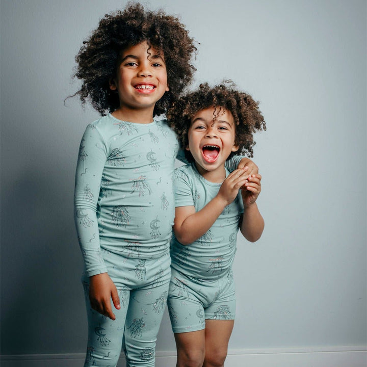 BELLABU BEAR BAMBOO KIDS SHORT SET DREAMCATCHER BLUE