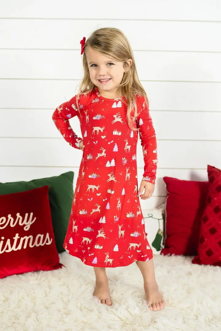 Bellabu Bear Red Reindeer Bamboo Girl's Dress