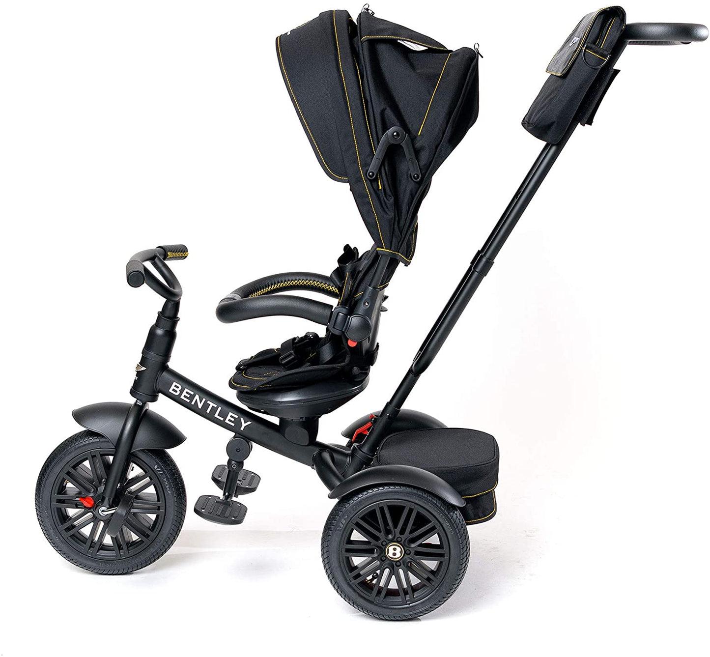 Bentley Trike 6-in-1 V2 100th Anniversary, black with gold stitching, toddler ride-on stroller