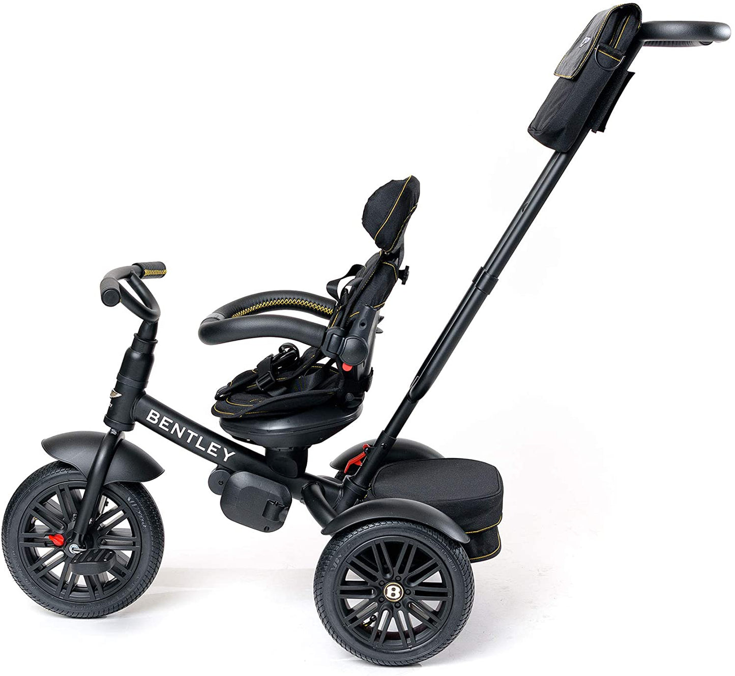 Bentley Trike 6-in-1 V2 100-Year Limited Edition; black frame with padded seat and tall push handle