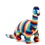 BEST YEARS KNITTED DIPLODOCUS DINOSAUR PLUSH TOY IN BOLD STRIPES