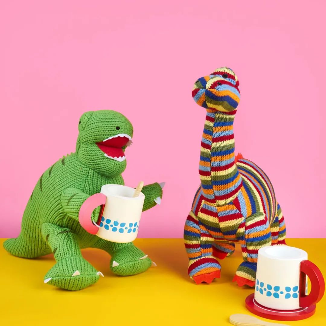 Best Years Knitted Diplodocus Dinosaur Plush Toy In Bold Stripes