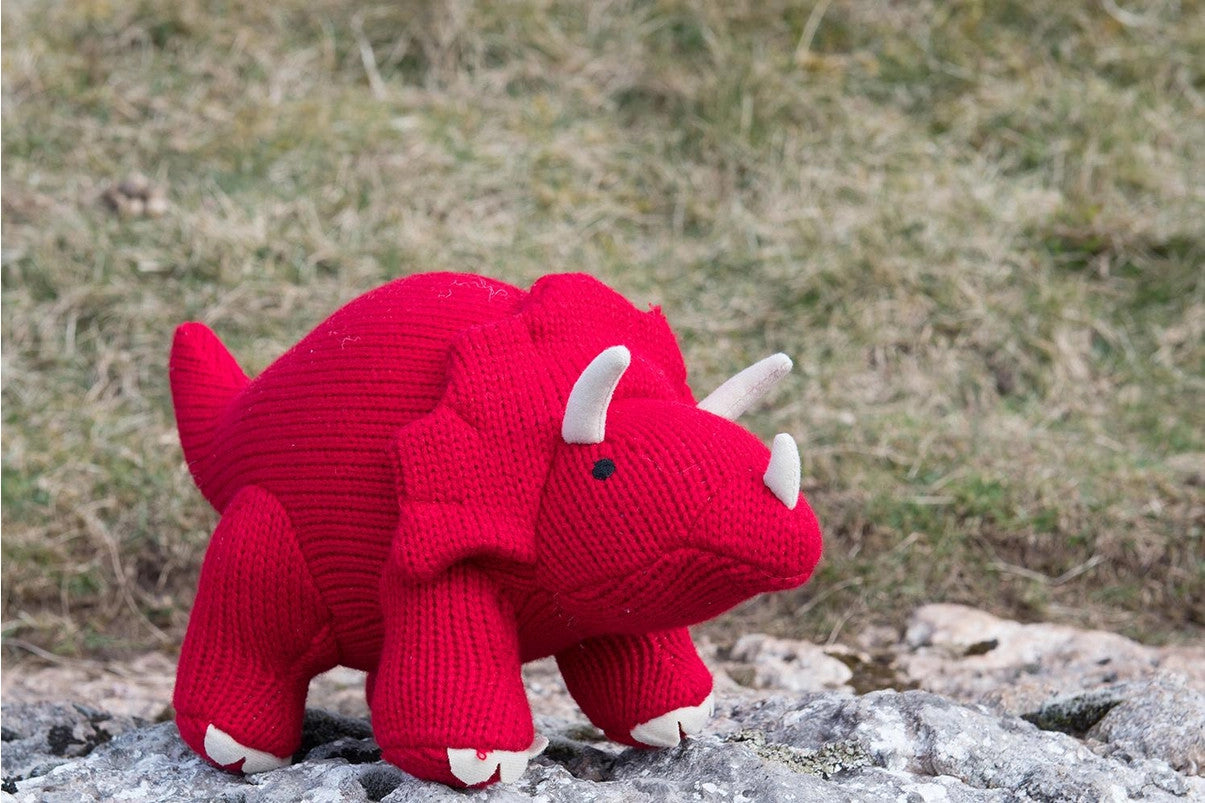 BEST YEARS KNITTED TRICERATOPS DINOSAUR PLUSH TOY - RED - baby enRoute