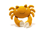 BEST YEARS TACTILE CRAB PLUSH TOY KNITTED ORGANIC COTTON IN MUSTARD