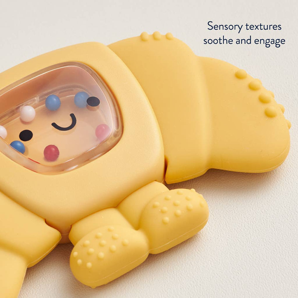 Itzy Ritzy Sweetie Shake Plus rattle and teether, yellow silicone