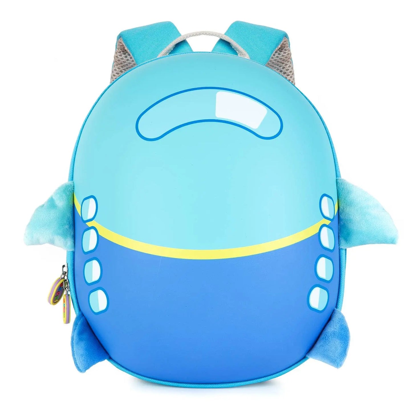 Boppi tiny trekker kids backpack, blue gradient, plush fins
