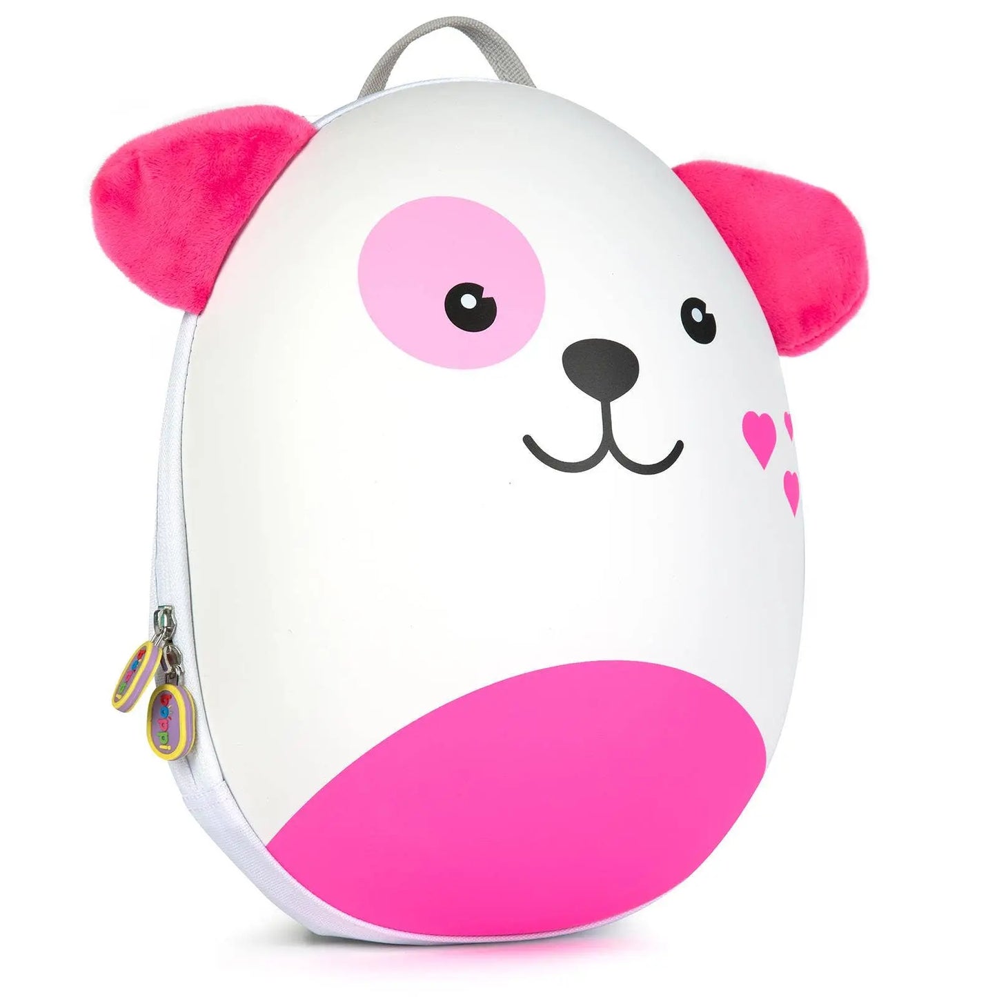Boppi Tiny Trekker kids backpack, round white panda with pink ears