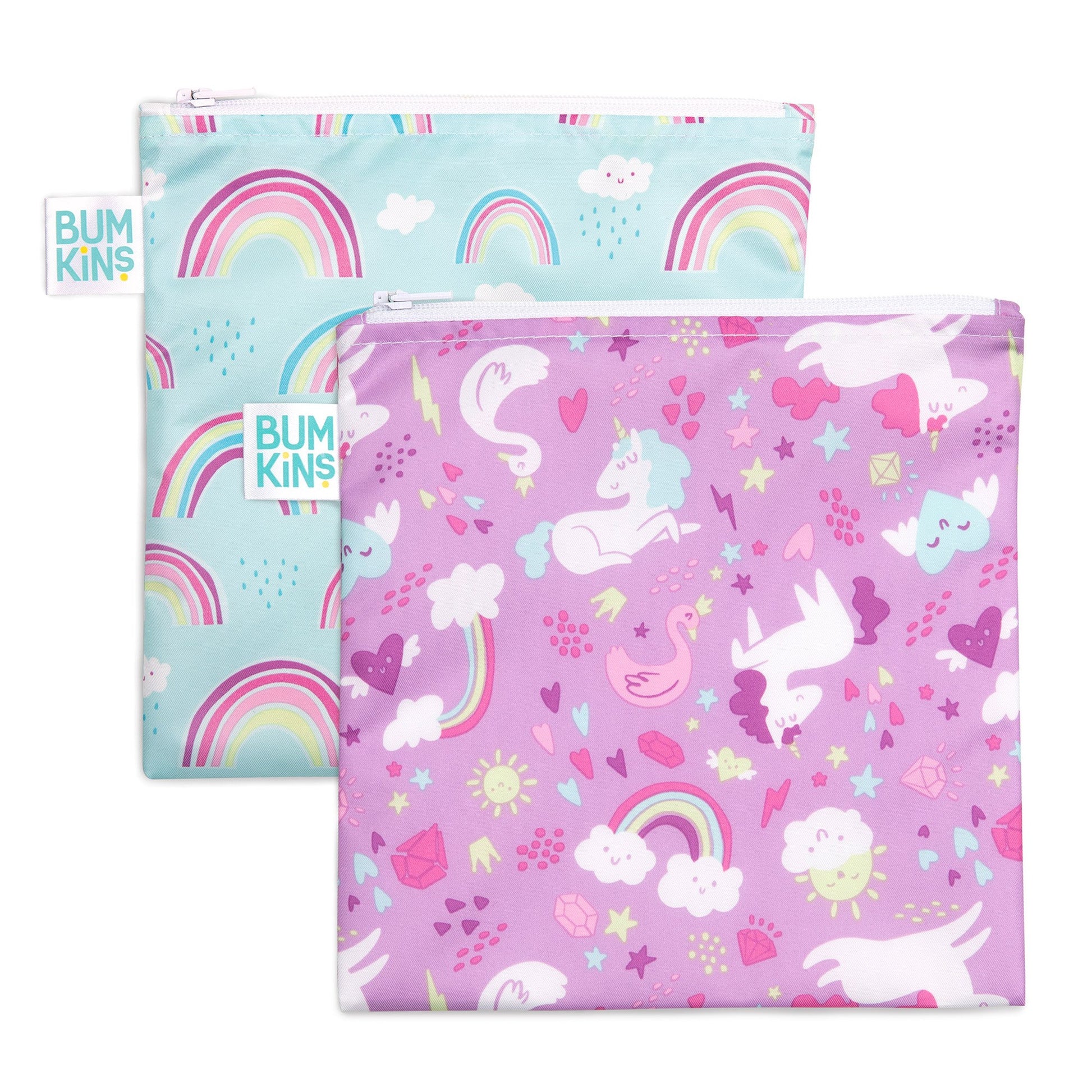 Bumkins Reusable Snack Bag 2pk Large Unicorn, Rainbows