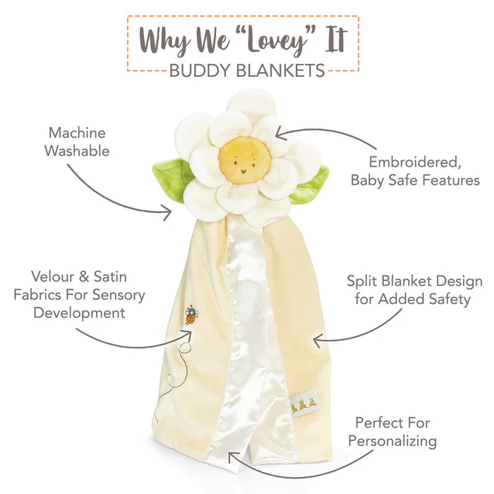 Daisy buddy blanket 16-inch, cream velour and satin panel