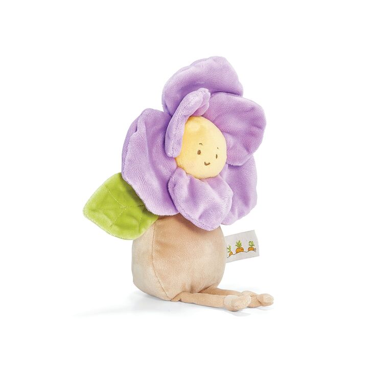 Sweet Sweet Pea plush, purple flower petals, beige body, green leaf