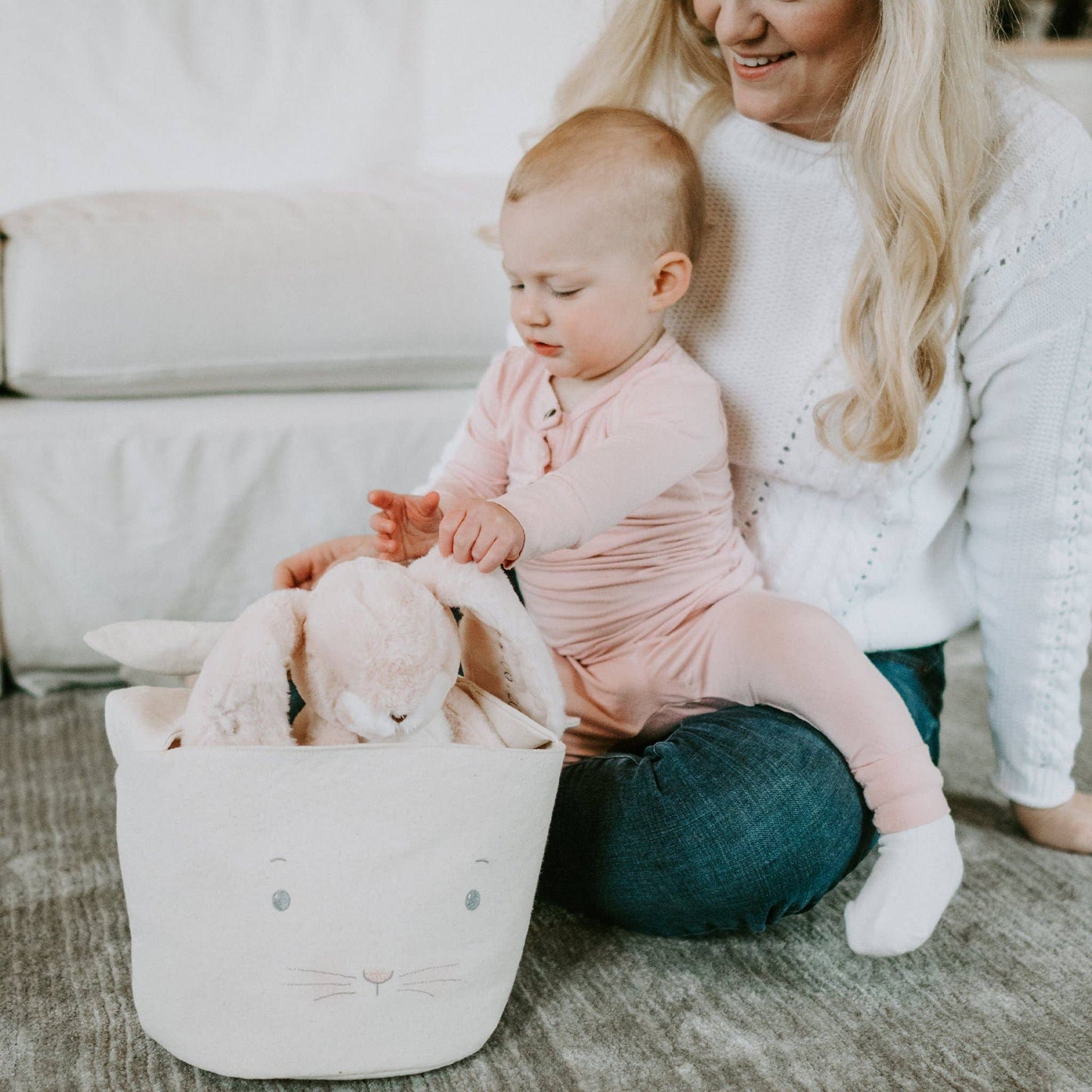 BUNNIES BY THE BAY BUN BUN BUNNY BASKET CREAM - baby enRoute
