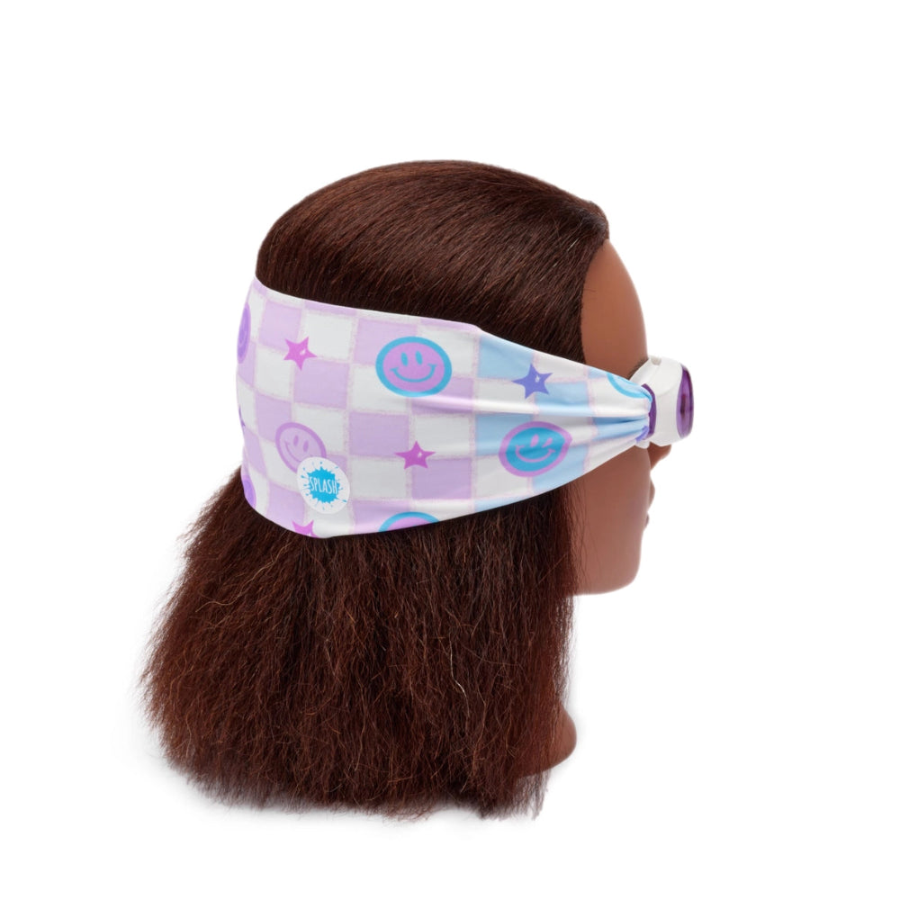 Splash swim goggles Smiley pattern with pastel purple checkered design