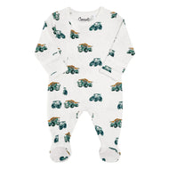 COCCOLI INFANT COTTON MODA ZIP FOOTIE CREAM TRACTORS