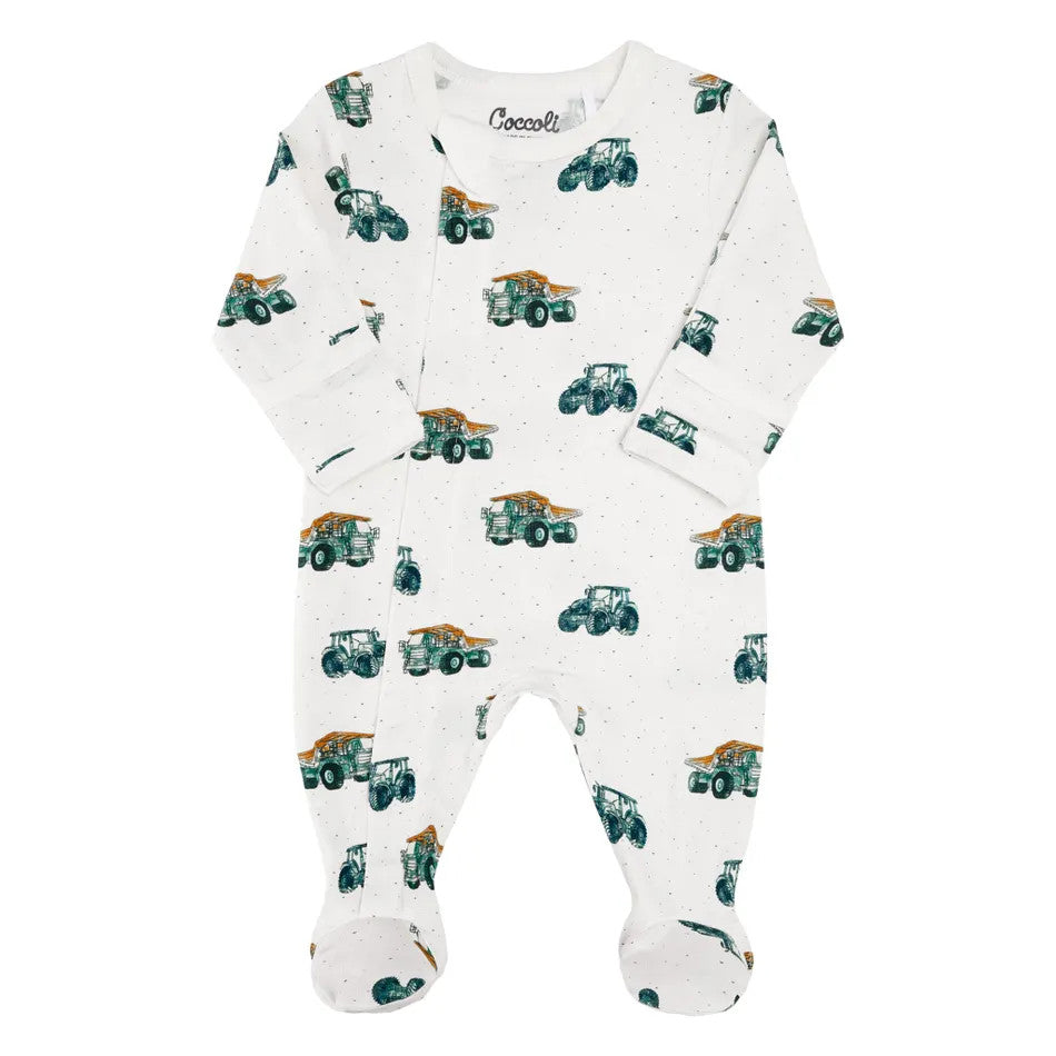 COCCOLI INFANT COTTON MODA ZIP FOOTIE CREAM TRACTORS