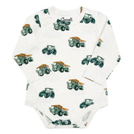 COCCOLI INFANT COTTON-MODAL ROMPER CREAM TRACTORS