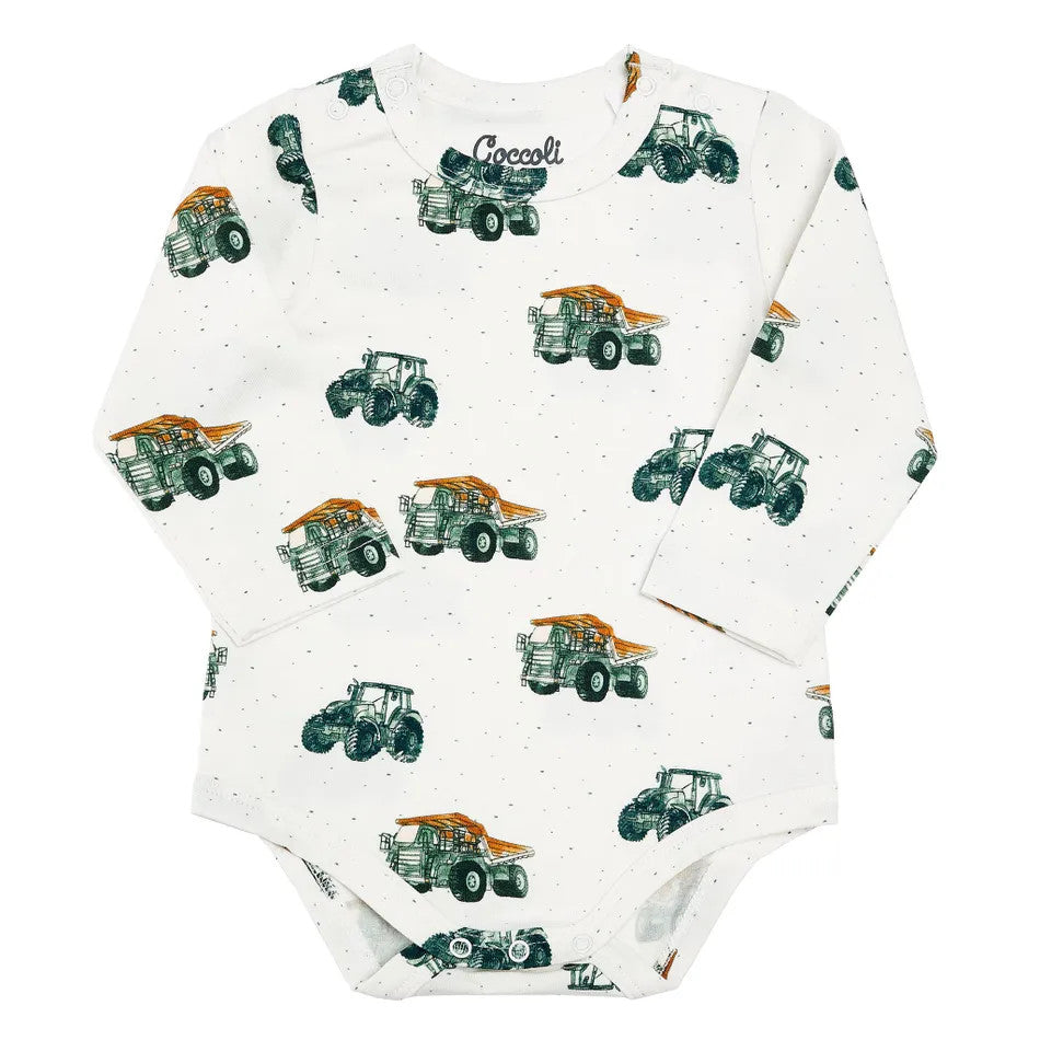 COCCOLI INFANT COTTON-MODAL ROMPER CREAM TRACTORS