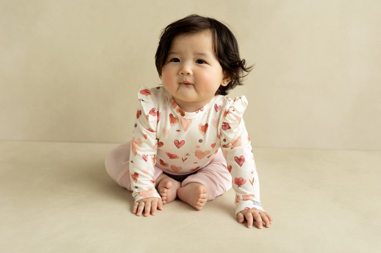 COCCOLI INFANT MODAL ROMPER HEARTS ON CREAM