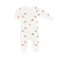 COCCOLI INFANT MODAL UNIONSUIT SNOWPLOWS ON CREAM