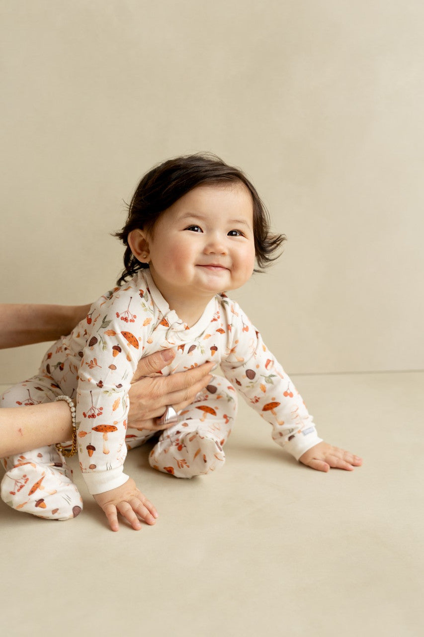 COCCOLI INFANT MODAL ZIPPER FOOTIE MUSHROOMS ON CREAM