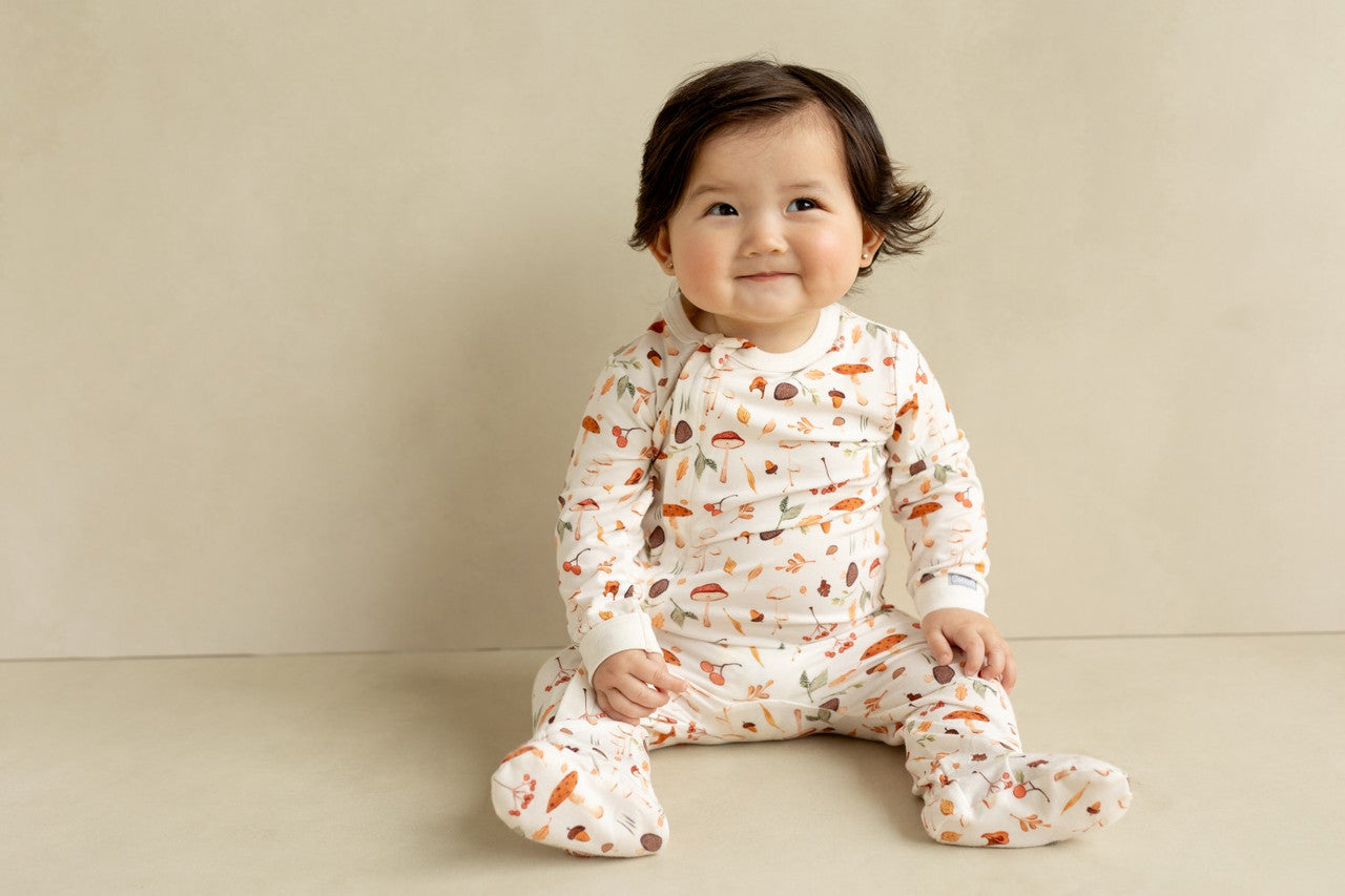 COCCOLI INFANT MODAL ZIPPER FOOTIE MUSHROOMS ON CREAM