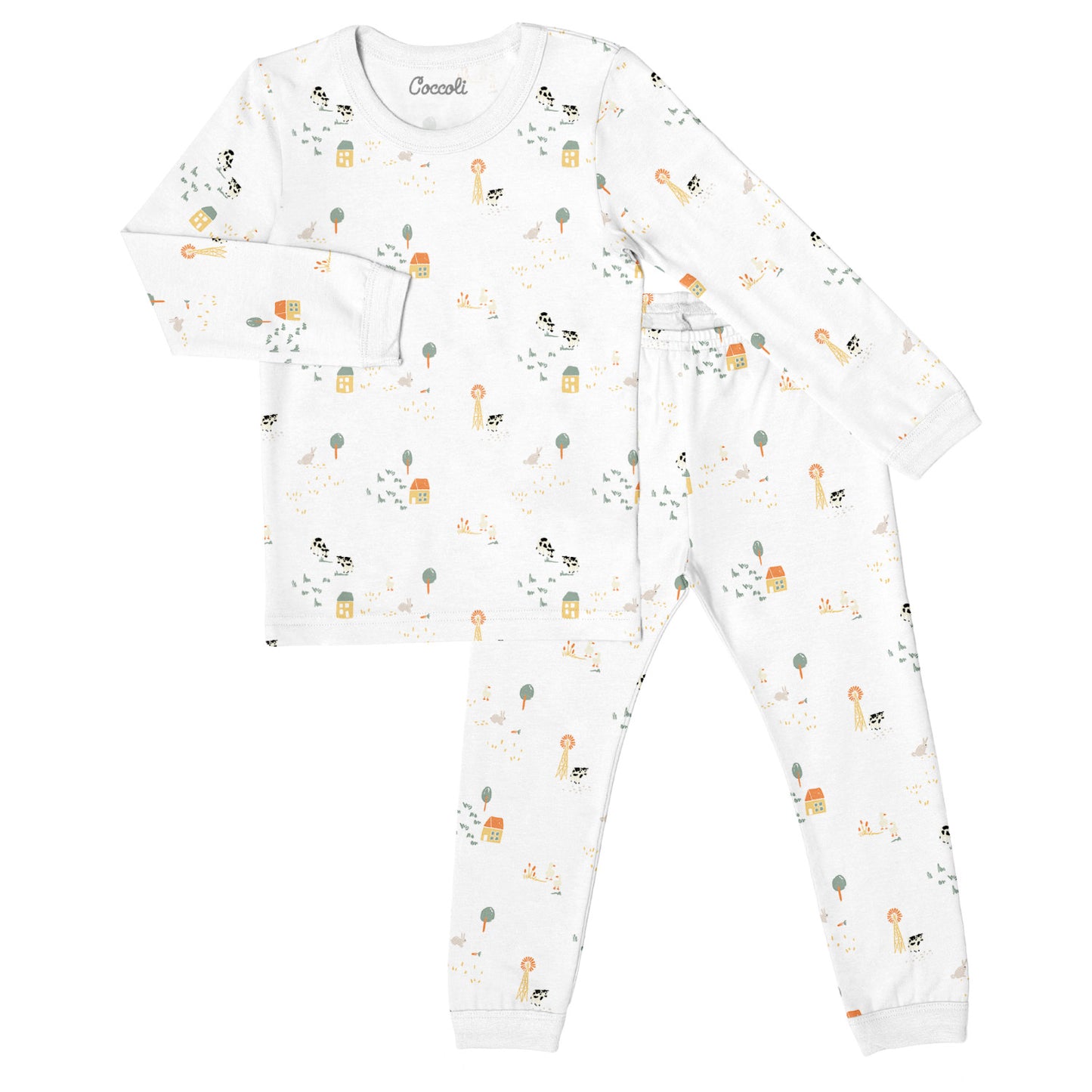 COCCOLI KID LONG SLEEVE MODAL PYJAMA FARM ANIMALS ON CREAM - baby enRoute