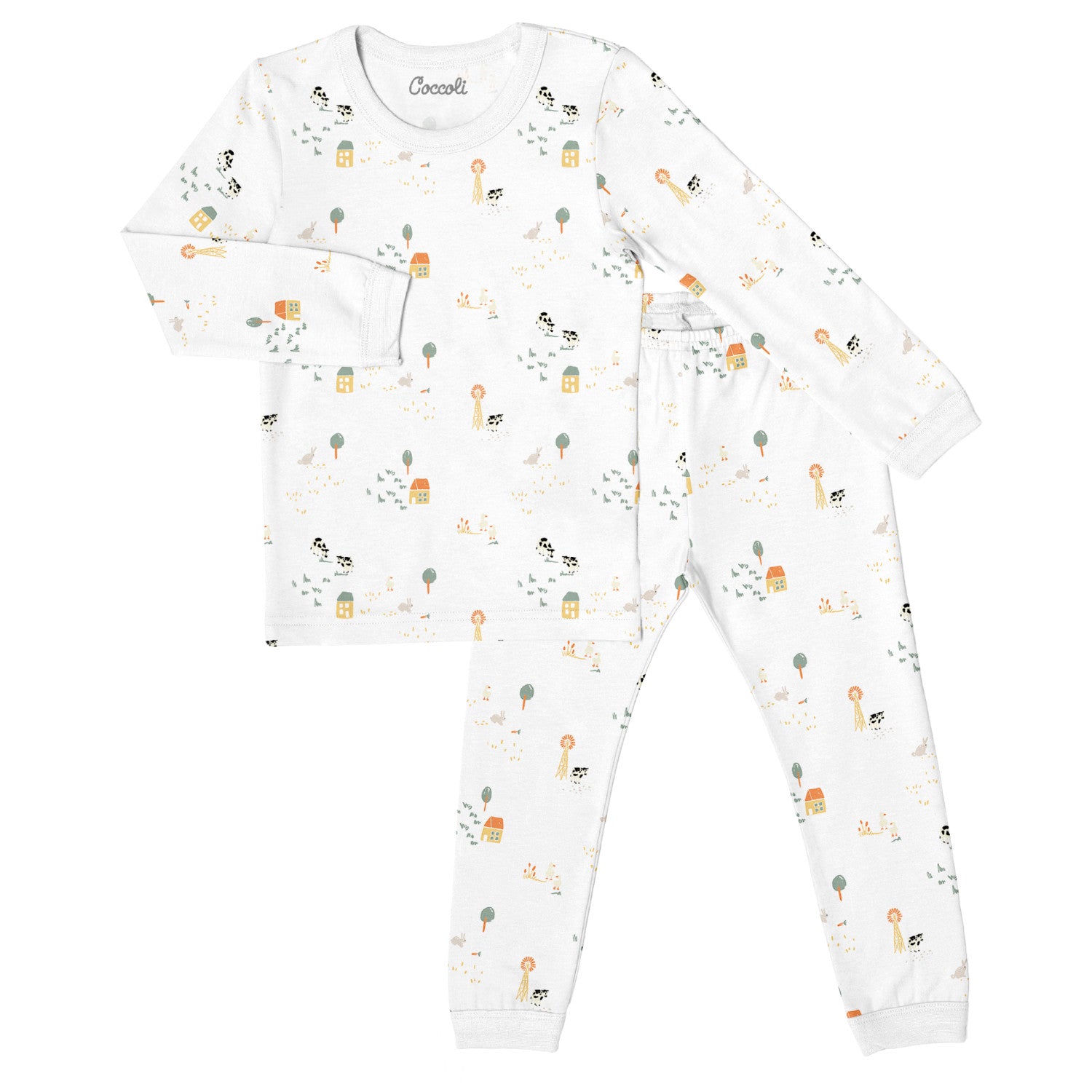 COCCOLI KID LONG SLEEVE MODAL PYJAMA FARM ANIMALS ON CREAM