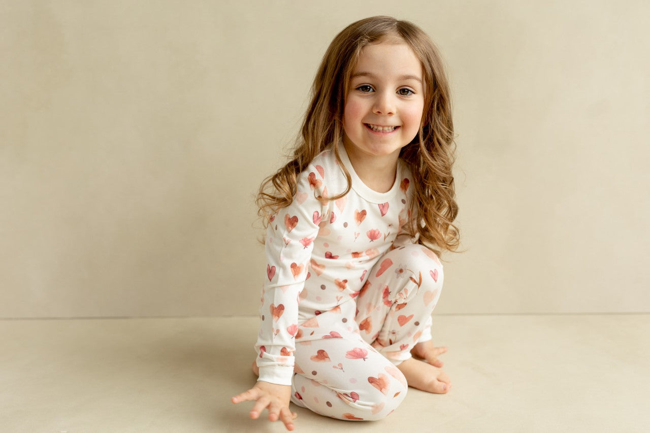 COCCOLI KID LONG SLEEVED MODAL PYJAMA HEARTS ON CREAM - baby enRoute