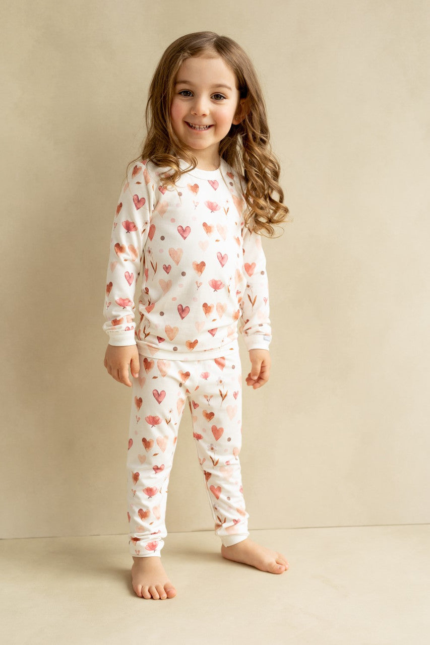 COCCOLI KID LONG SLEEVED MODAL PYJAMA HEARTS ON CREAM - baby enRoute