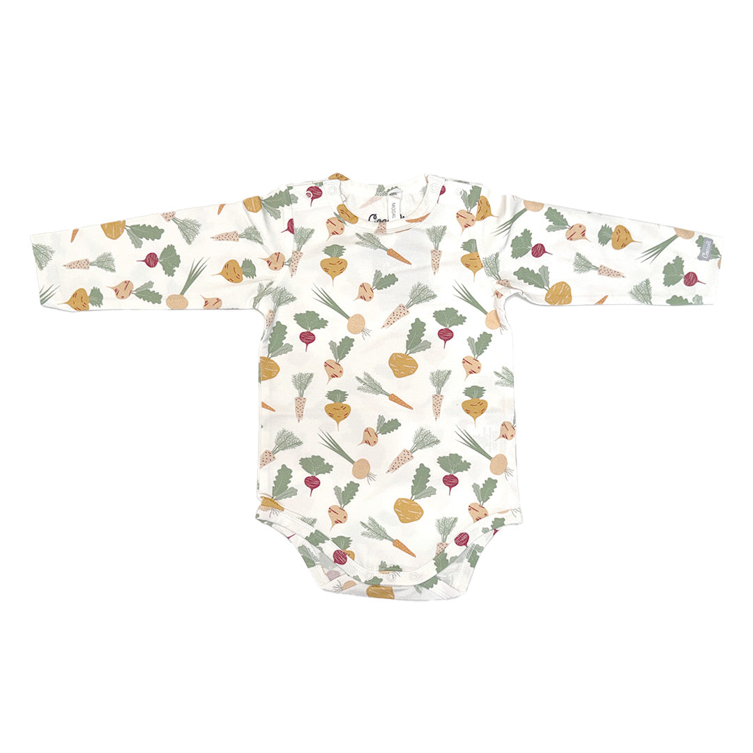 Coccoli Infant Long Sleeve Modal Romper Veggies On Cream
