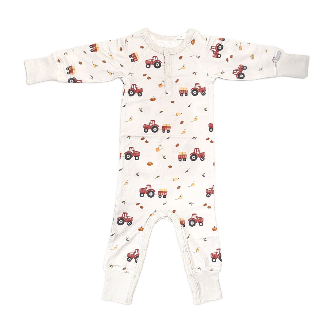 Coccoli Infant Modal Unionsuit Tractors On Oat Milk
