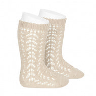 CONDOR COTTON OPENWORK KNEE-HIGH SOCKS LINEN