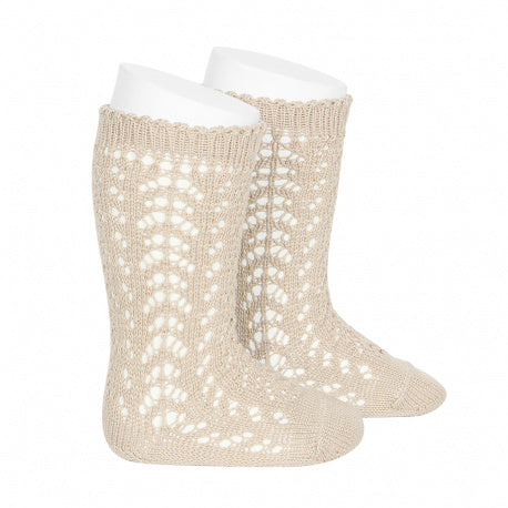 CONDOR COTTON OPENWORK KNEE-HIGH SOCKS LINEN