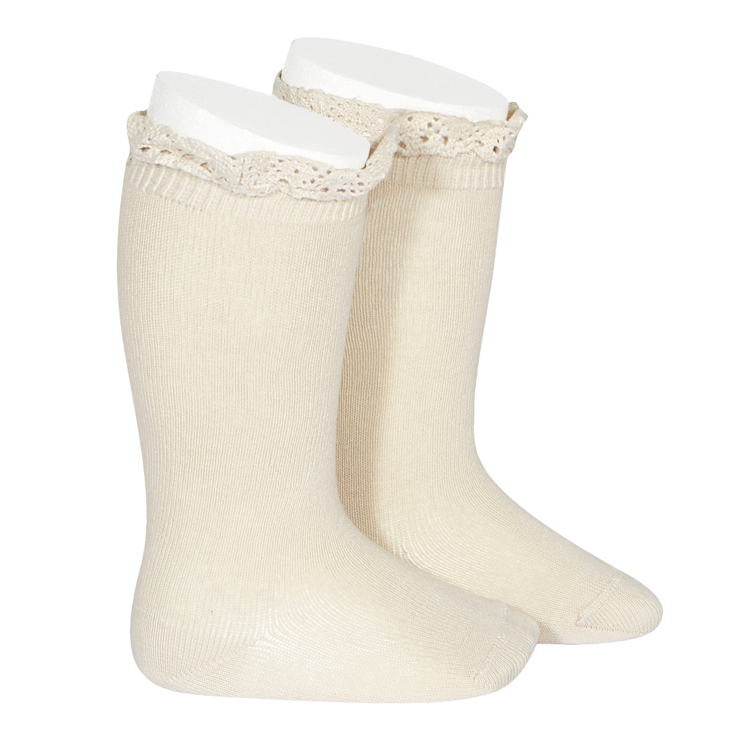 CONDOR KNEE SOCKS WITH LACE EDGING CUFF LINEN