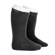 CONDOR KNEE SOCKS WITH LACE EDGING CUFF BLACK