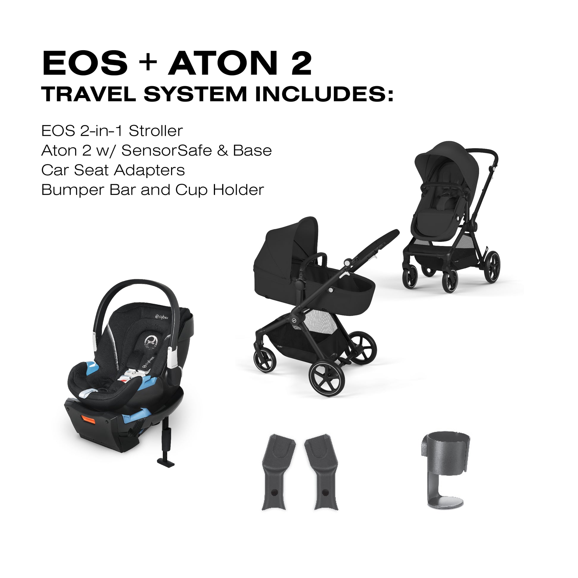 CYBEX EOS 5-IN-1 TRAVEL SYSTEM STROLLER + LIGHTWEIGHT ATON 2 INFANT CAR SEAT WITH SENSOR SAFE