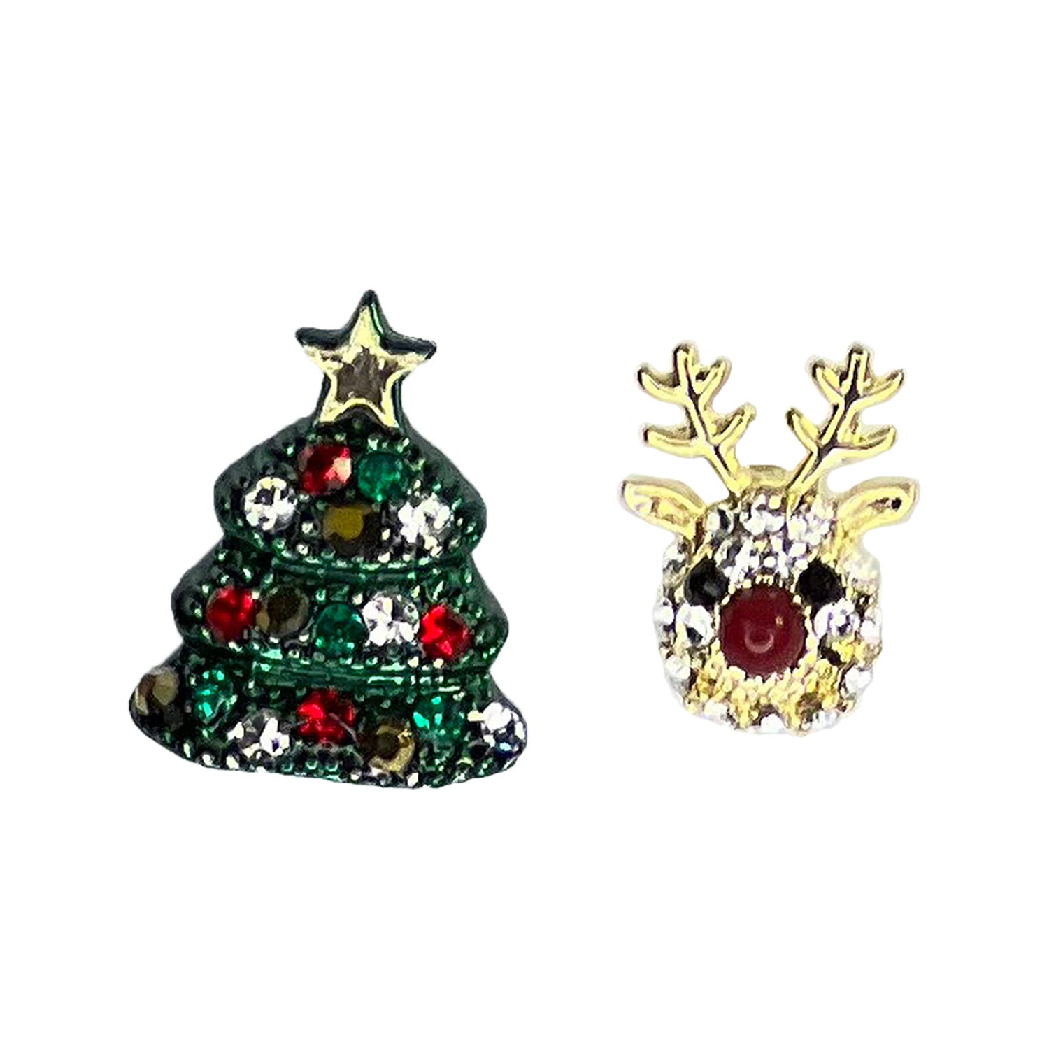 NEMIBABY EARRINGS CHRISTMAS TREE & DEER- 925 STERLING SILVER PINS