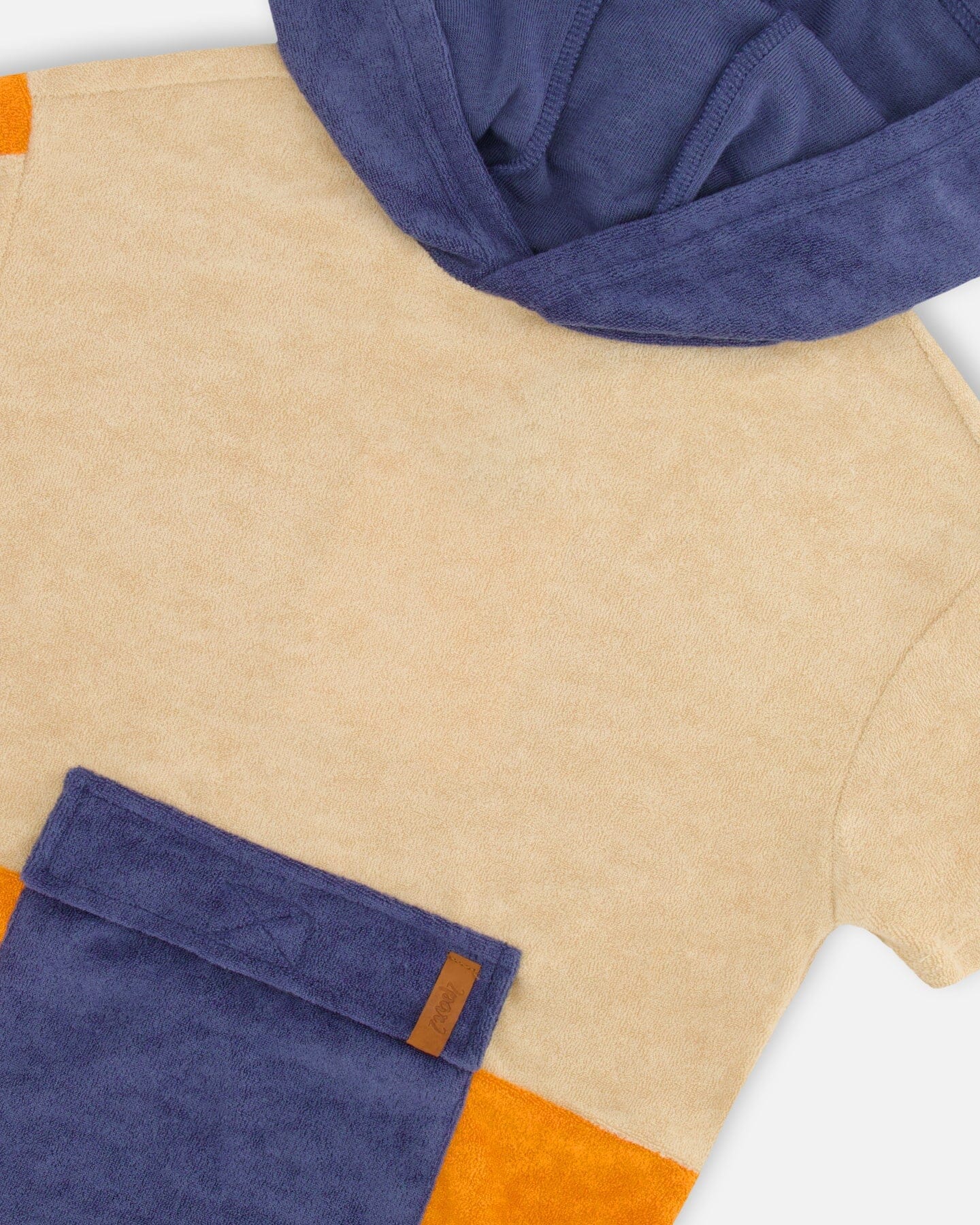 DEUXPARDEUX TERRY CLOTH HOODED TOP AND SHORT SET NAVY AND BEIGE
