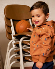 DEUX PAR DEUX FLEECE HOODIE CARAMEL WITH PRINTED PAWNS