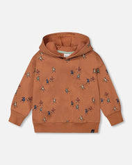 DEUX PAR DEUX FLEECE HOODIE CARAMEL WITH PRINTED PAWNS